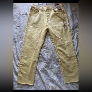 levi 501 yellow cropped jeans